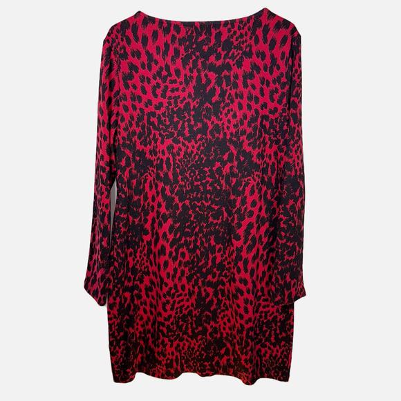 Michael Michael Kors Dress Women’s XL Red Black Animal Print Long Sleeve - Picture 2 of 15